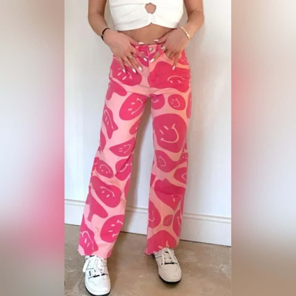 Bailey Rose XS Women's Pink On Pink Smiley Face Jeans. School Girly Indie